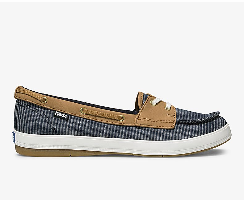 Keds Women's Charter Stripe Navy Slip On Shoes - XQ0431792